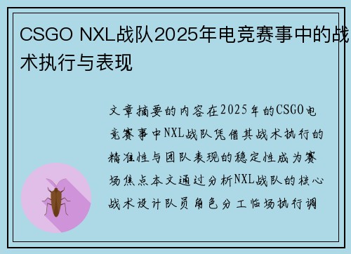 CSGO NXL战队2025年电竞赛事中的战术执行与表现